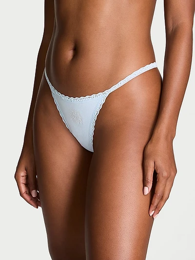 Cotton Pointelle Lace-Trim V-String Panty