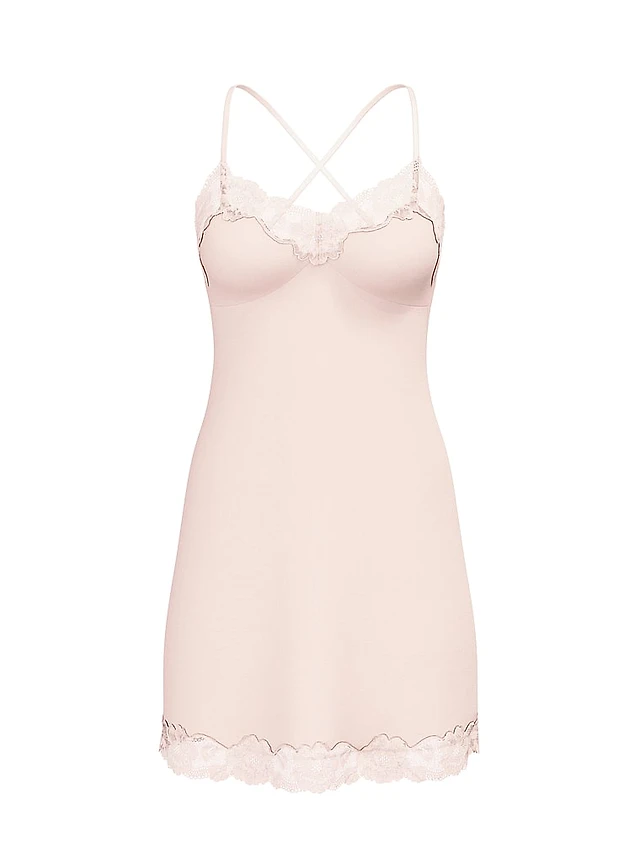 VS Modal Soft & Lace Trim Straight-Neck Slip Dress | Liberty Center VS Modal Soft & Lace Trim Straight-Neck Slip Dress | Liberty Center