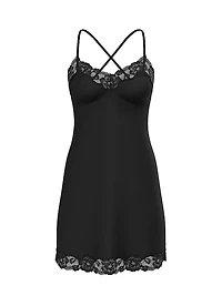 Ribbed Modal & Lace Cross-Back Slip Dress