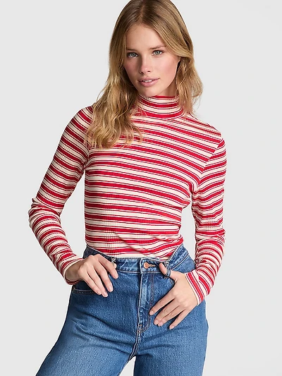 Multi Rib Mock-Neck Long-Sleeve Tee