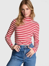 Multi Rib Mock-Neck Long-Sleeve Tee