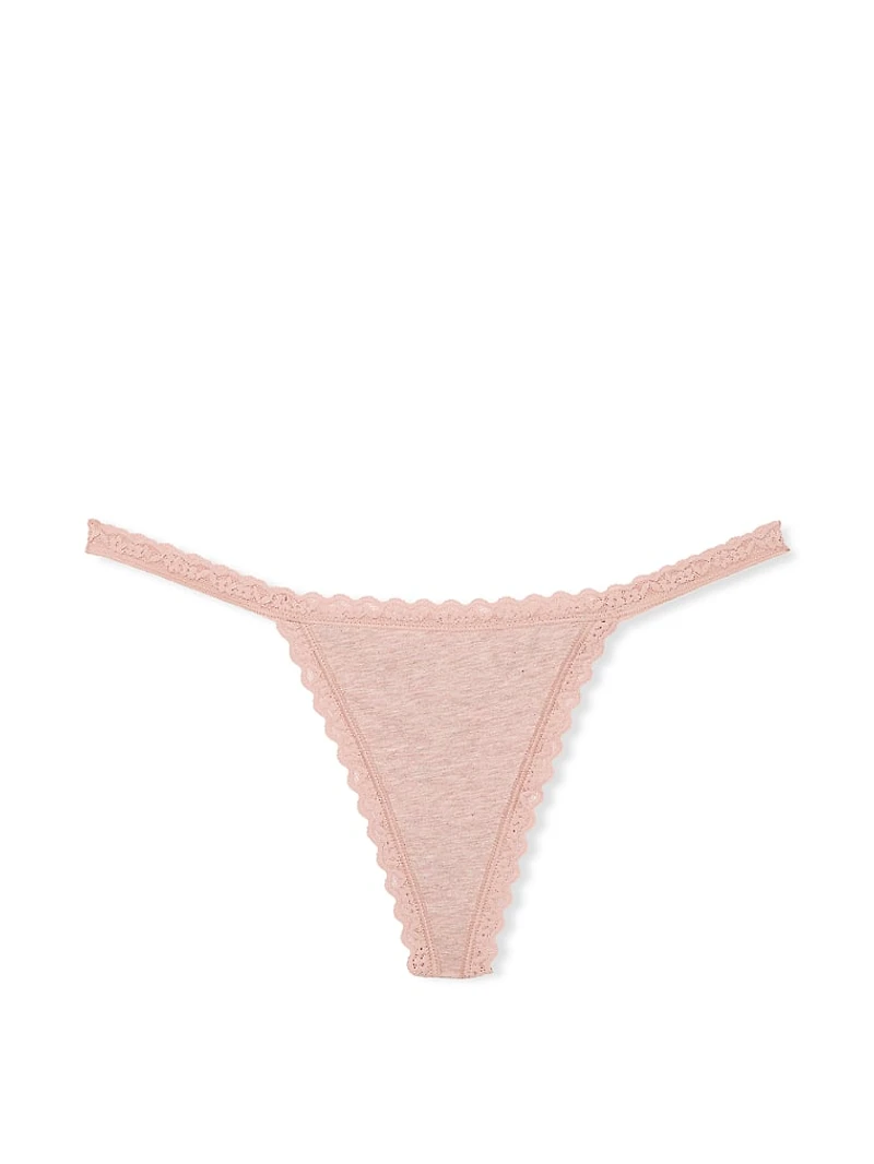 Lace Waist Heart Trim V-String Panty