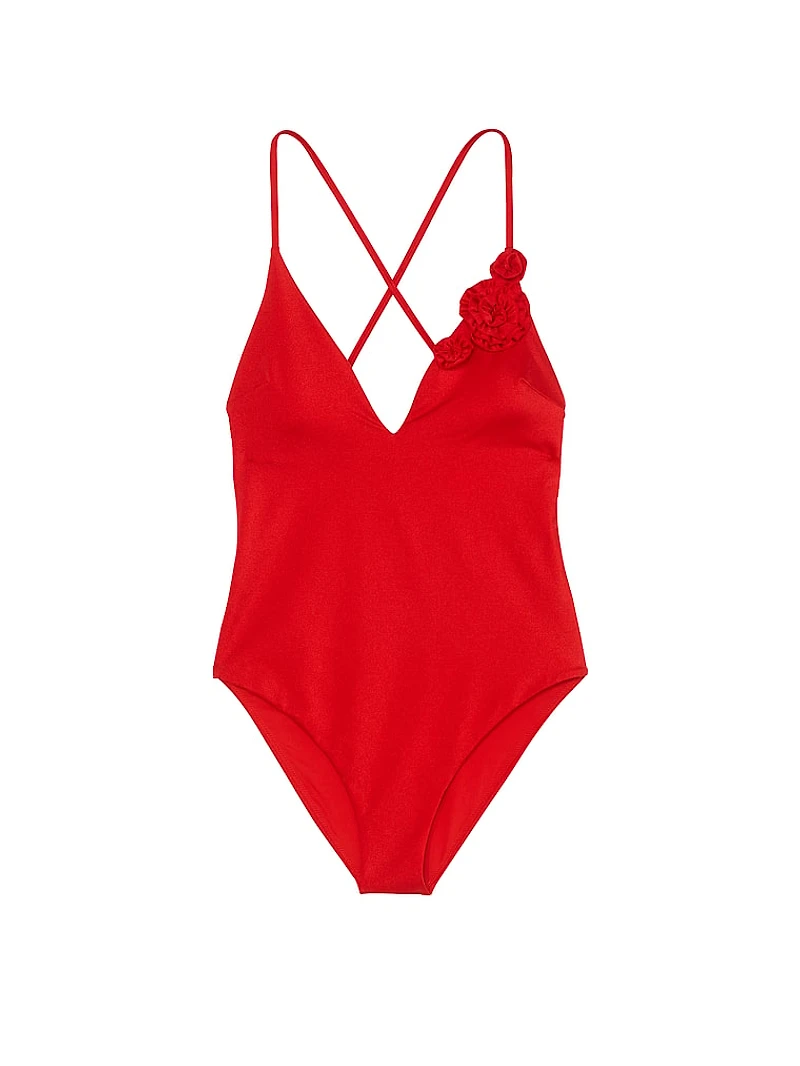 Rosette Plunge One-Piece Swimsuit