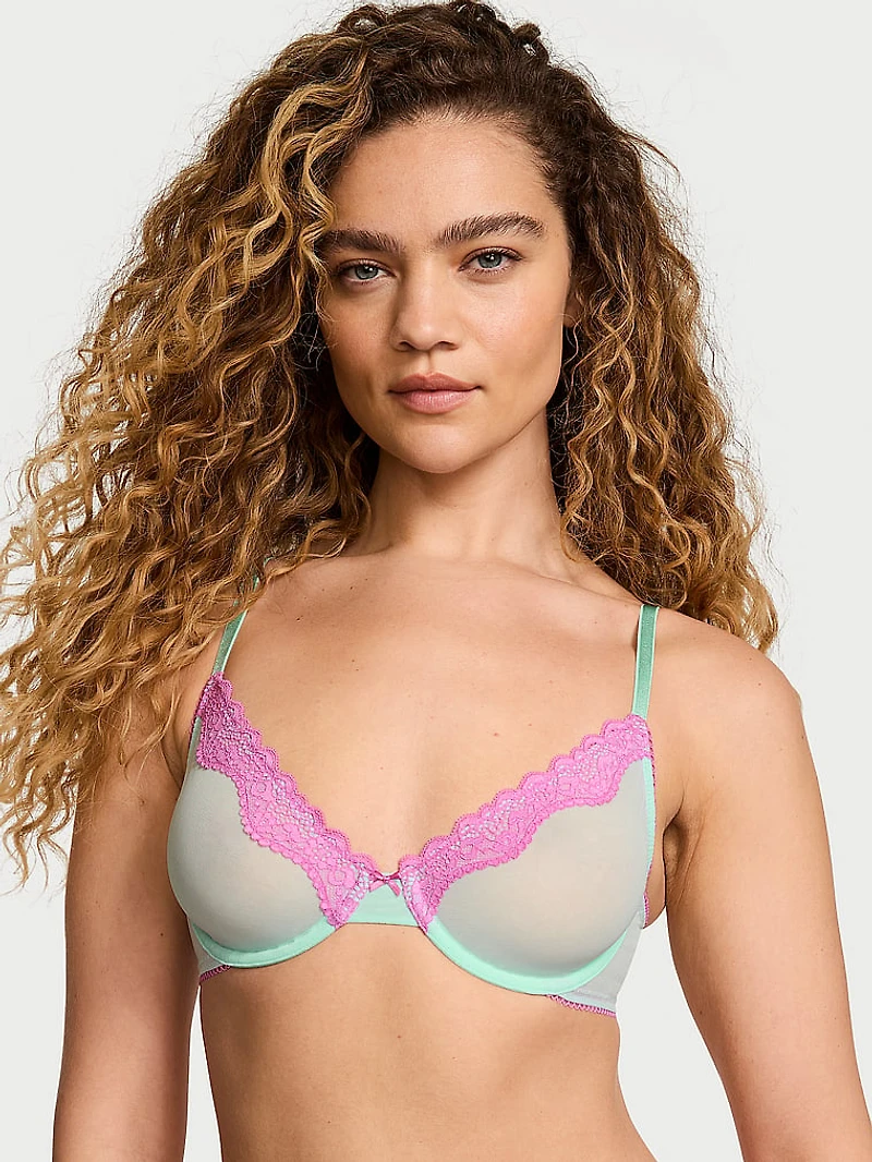 Tease Lace-Trim Unlined Demi Bra