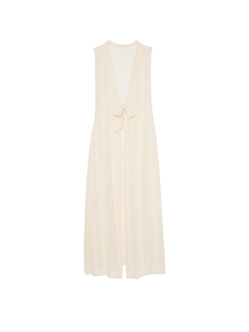 Beachwear Knit Tie-Front Maxi Cover-Up