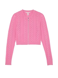 Luxe Heart Pointelle Zip Cardigan