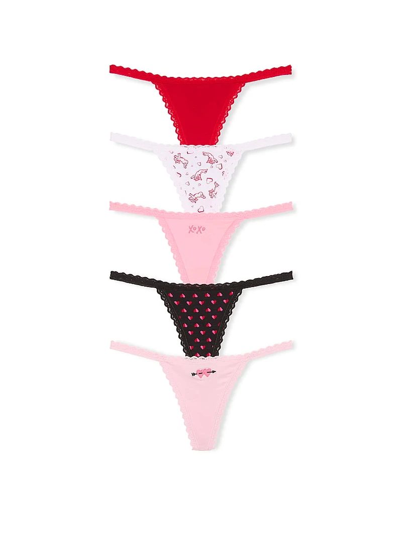 5-Pack Cotton Lace-Trim V-String Panties