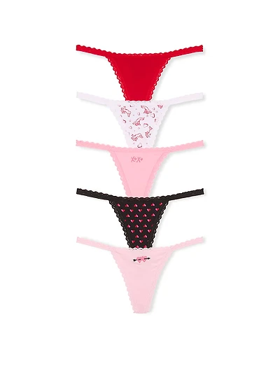 5-Pack Cotton Lace-Trim V-String Panties