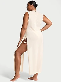 Beachwear Knit Tie-Front Maxi Cover-Up