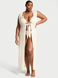 Beachwear Knit Tie-Front Maxi Cover-Up