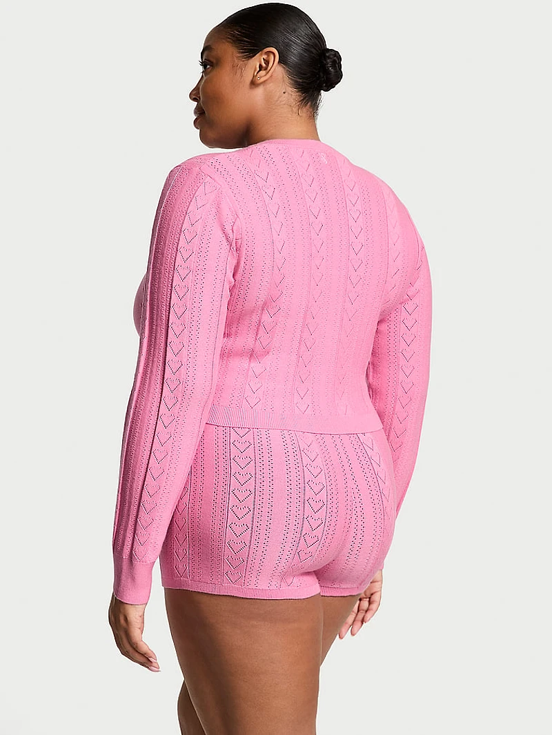 Luxe Heart Pointelle Zip Cardigan