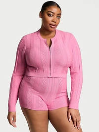 Luxe Heart Pointelle Zip Cardigan