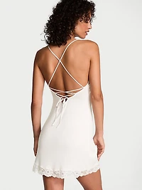 SoSoft™ Modal Ribbed Lace-Trim Cross-Back Slip Dress