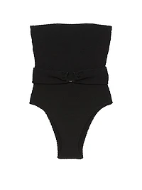 Crinkle Belted Strapless One-Piece Swimsuit
