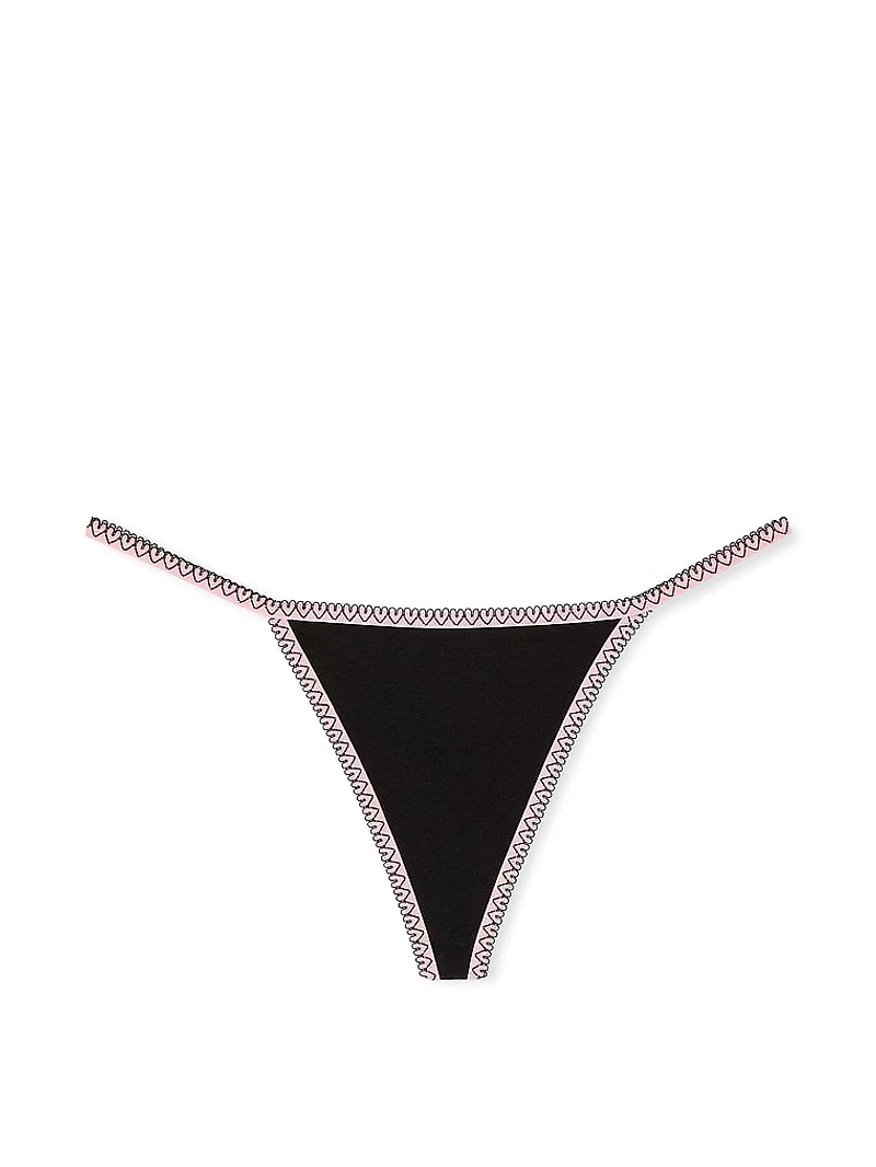 Cotton Pointelle Lace-Trim V-String Panty