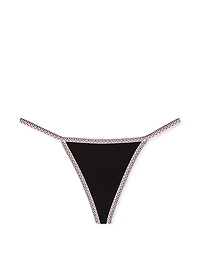 Cotton Pointelle Lace-Trim V-String Panty