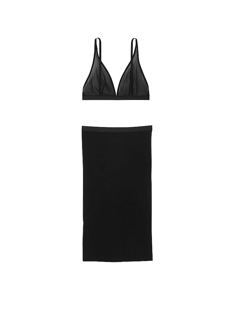 Sheer Knit Triangle Bralette & Tube Skirt Set