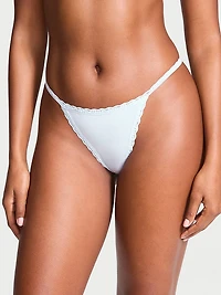 Cotton Pointelle Lace-Trim V-String Panty