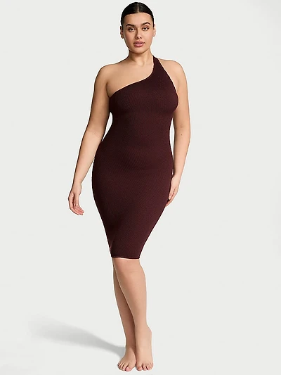Crinkle One-Shoulder Midi Cover-Up Dress