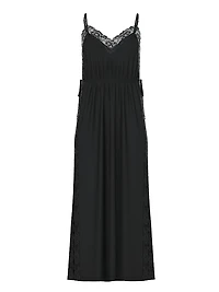Modal Lace-Trim High-Slit Maxi Slip Dress
