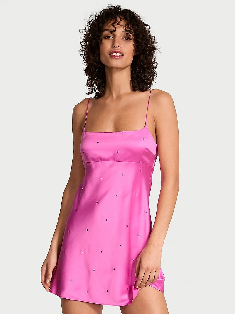 Glazed Satin Dew Drop Heart Slip Dress