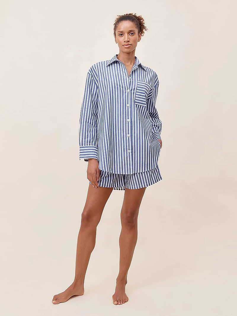 Cotton Stripe Shirting Boxer Pajama Set