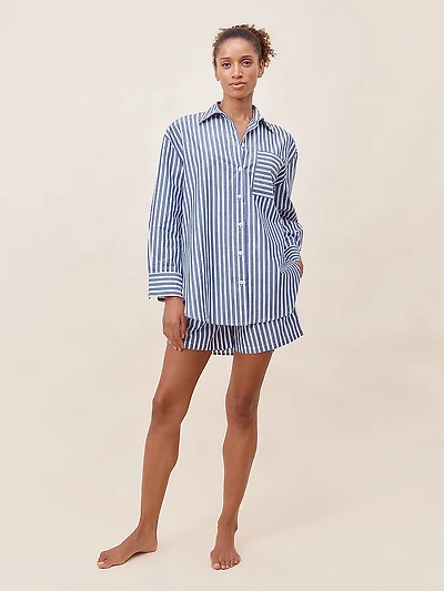 Cotton Stripe Shirting Boxer Pajama Set