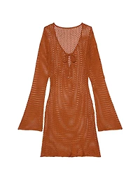 Beachwear Crochet Metallic Long-Sleeve Mini Dress