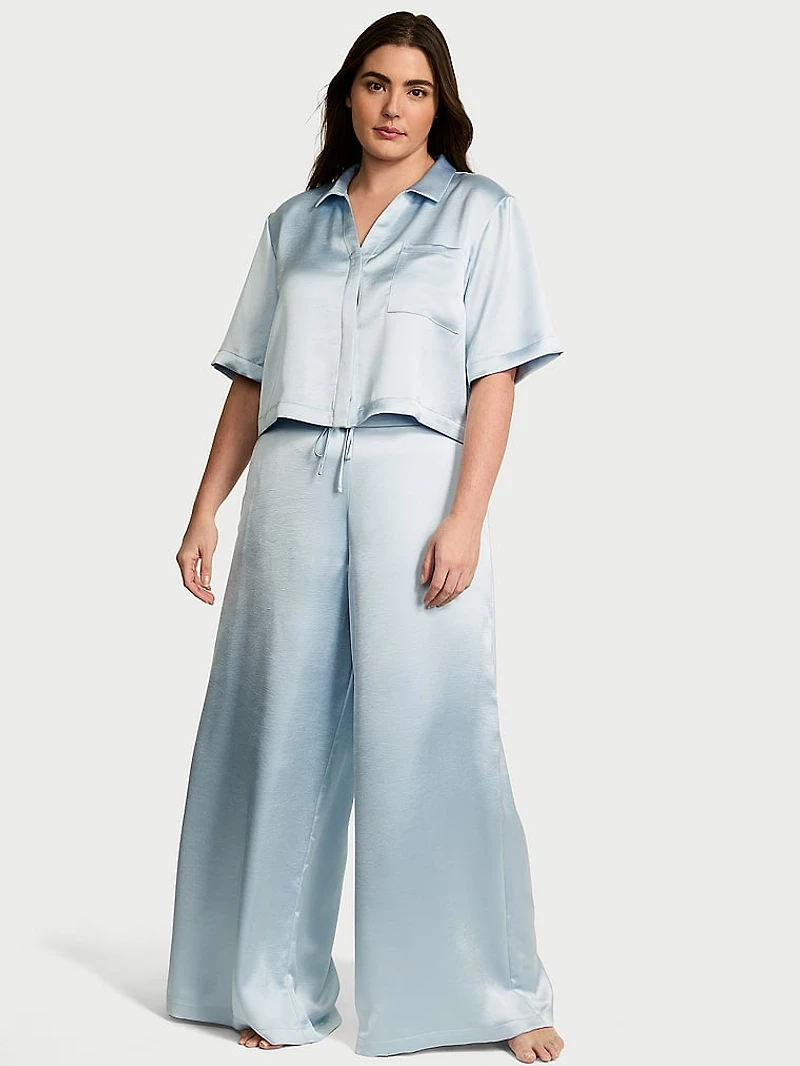 Luxe Satin Boxy Cropped Long Pajama Set