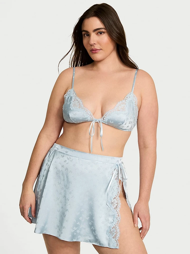 Tease Butterfly Satin Triangle Bralette & Skirt Set