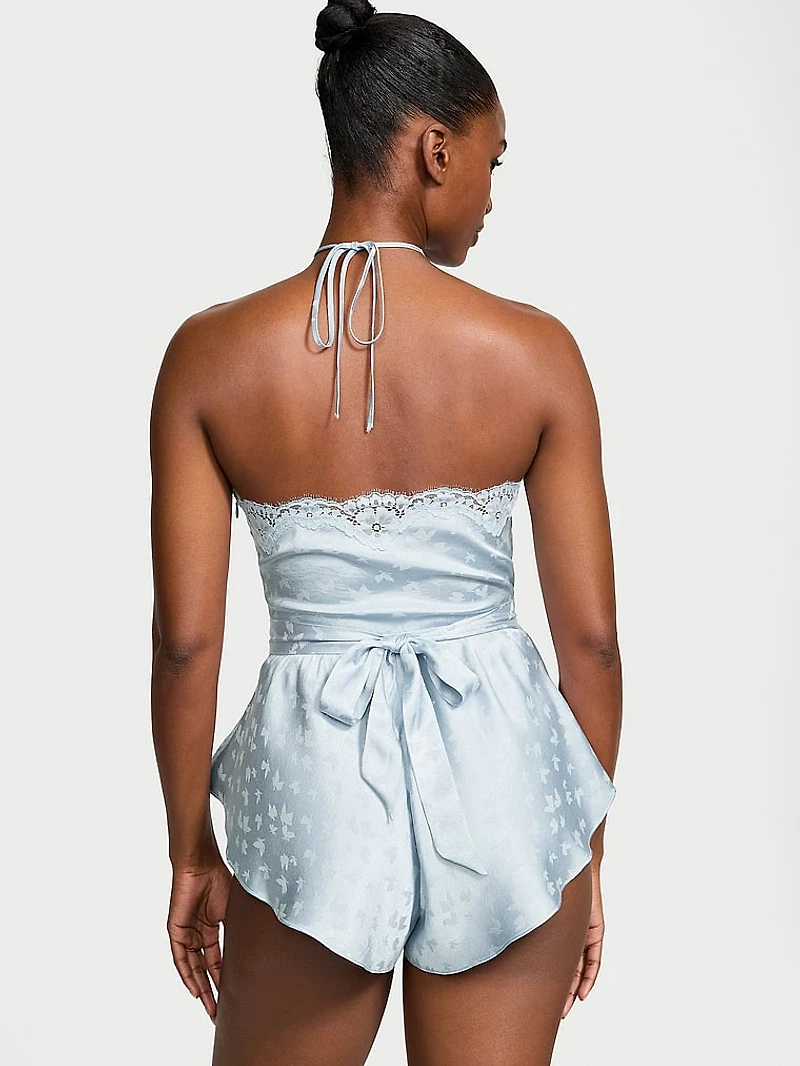 Tease Butterfly Satin Halter Flutter Romper