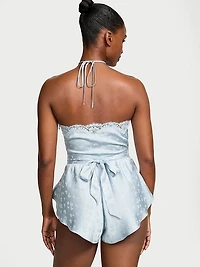 Tease Butterfly Satin Halter Flutter Romper