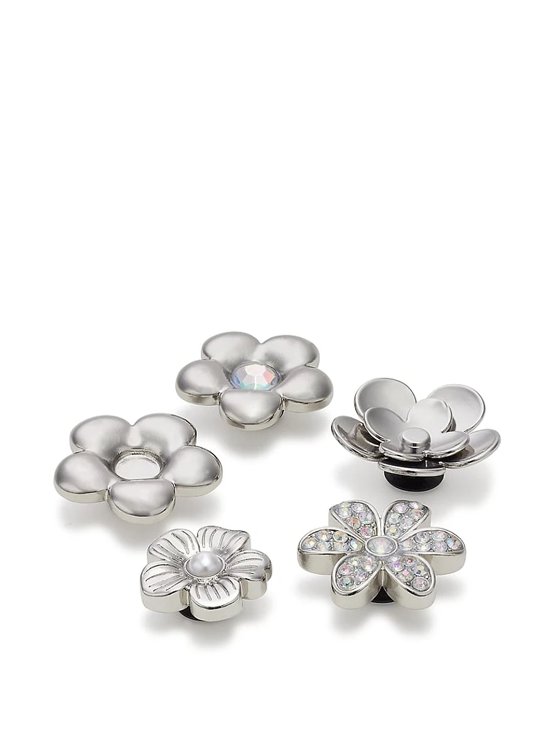 5-Pack Jibbitz Monochrome Silver Flowers Charms