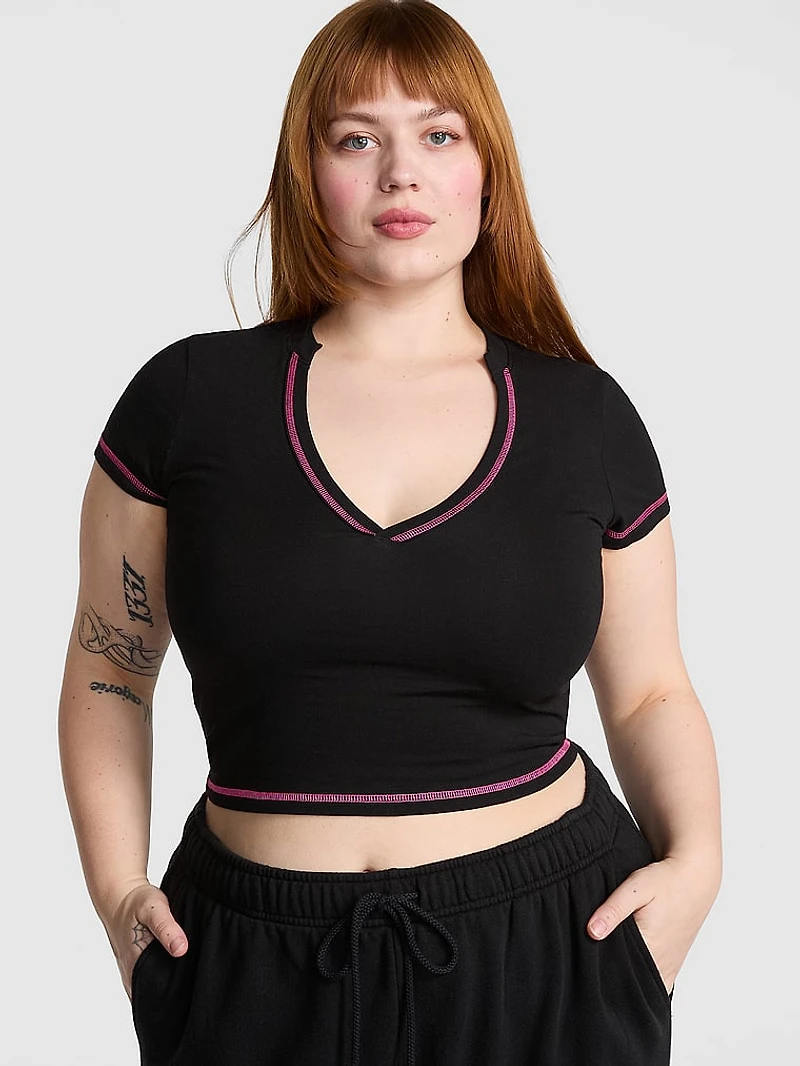 All-Day Cotton Plunge Cropped Top