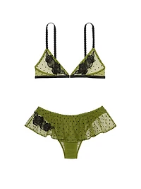 Sheer Rose Dot Triangle Bralette & Flutter Panty Set