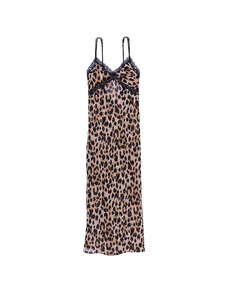 Leopard Chiffon Long Slip Dress