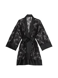Rose Lace Satin-Trim Short Robe