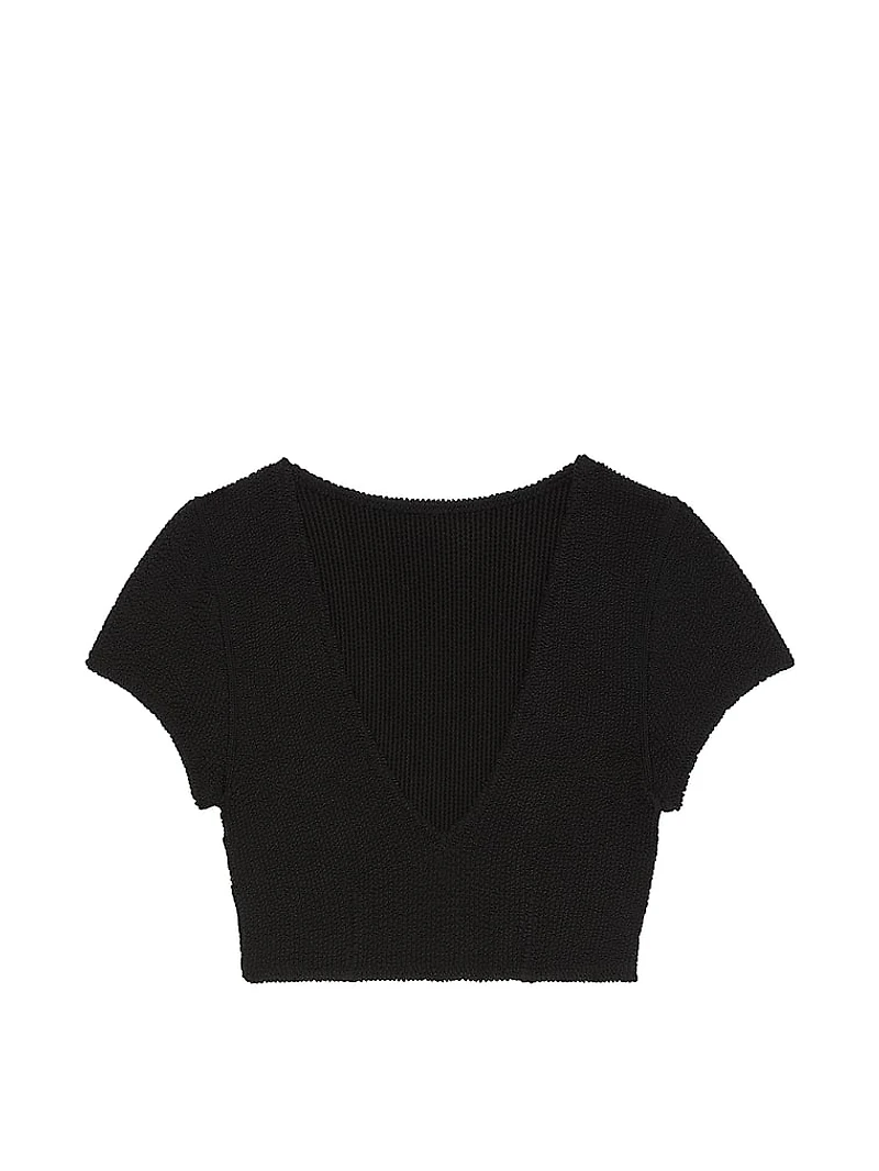 Crinkle Short-Sleeve Bikini Top