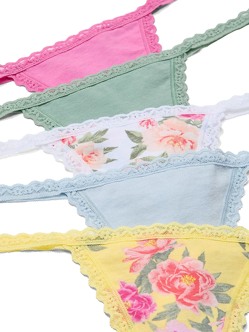 5-Pack Cotton Lace-Trim V-String Panties