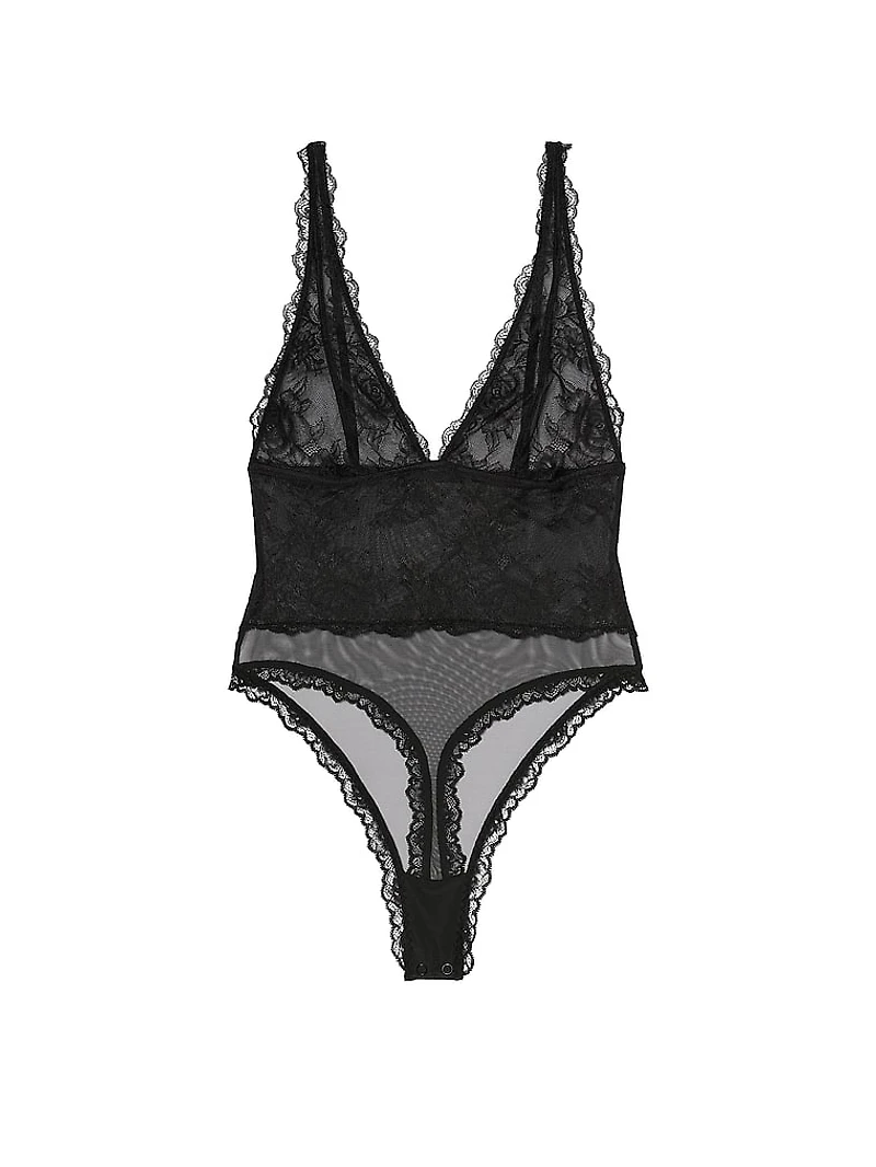 Sheer Rose Plunge Bodysuit