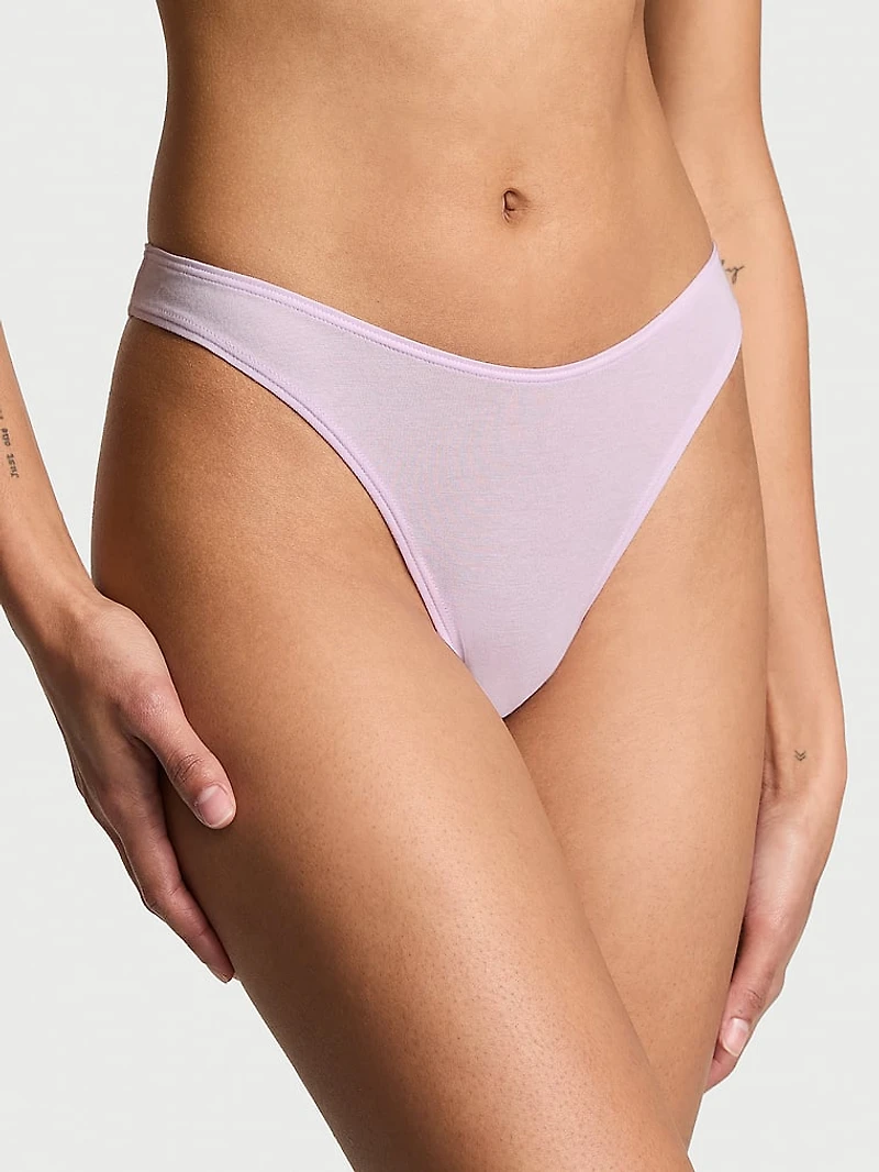 Stretch Cotton High-Leg Scoop Thong Panty