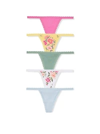 5-Pack Cotton Lace-Trim V-String Panties