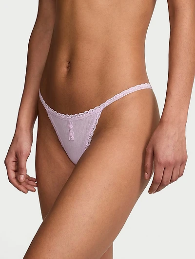 Cotton Pointelle Lace-Trim V-String Panty