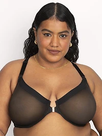 Sheer Mesh Front-Close Racerback Unlined Bra