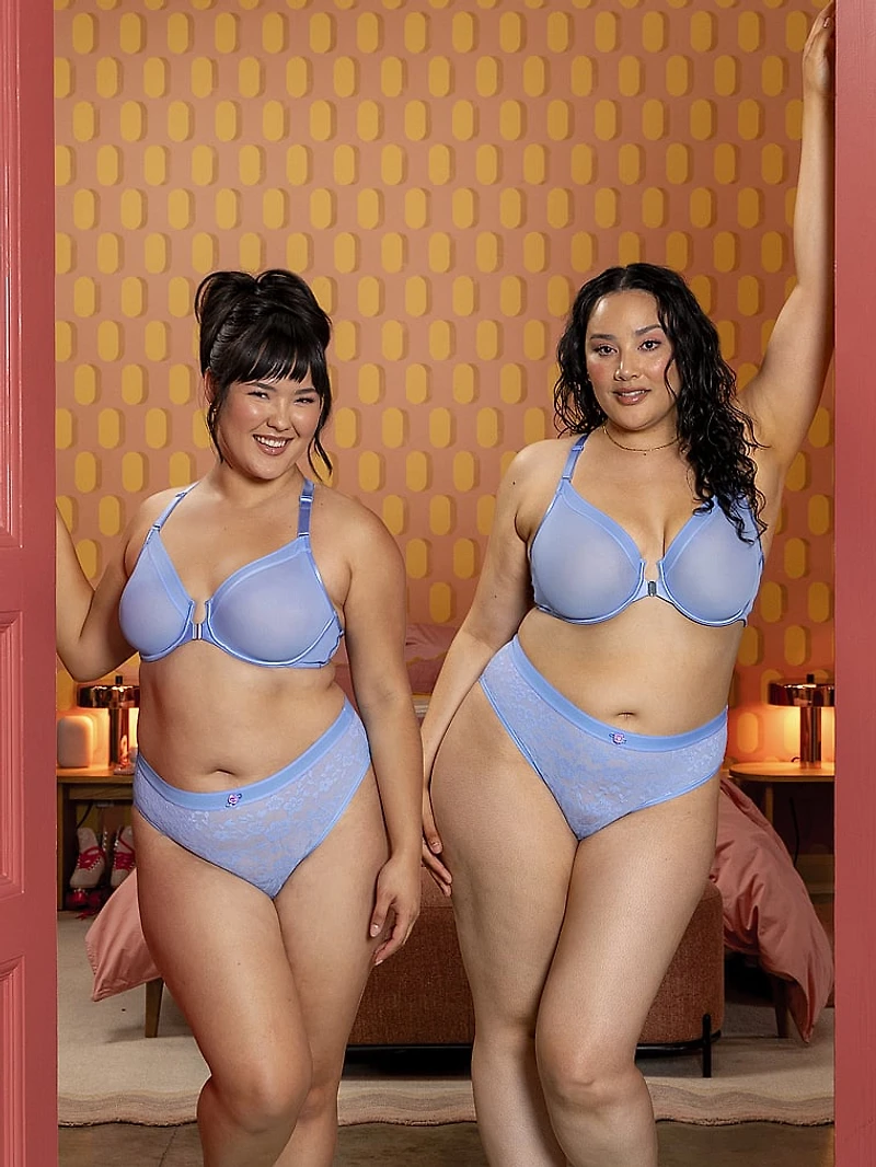 Sheer Mesh Front-Close Racerback Unlined Bra