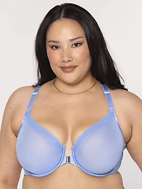 Sheer Mesh Front-Close Racerback Unlined Bra