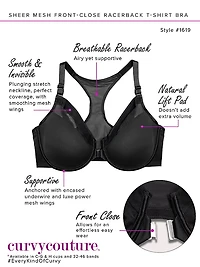 Sheer Mesh Front-Close Racerback T-Shirt Bra