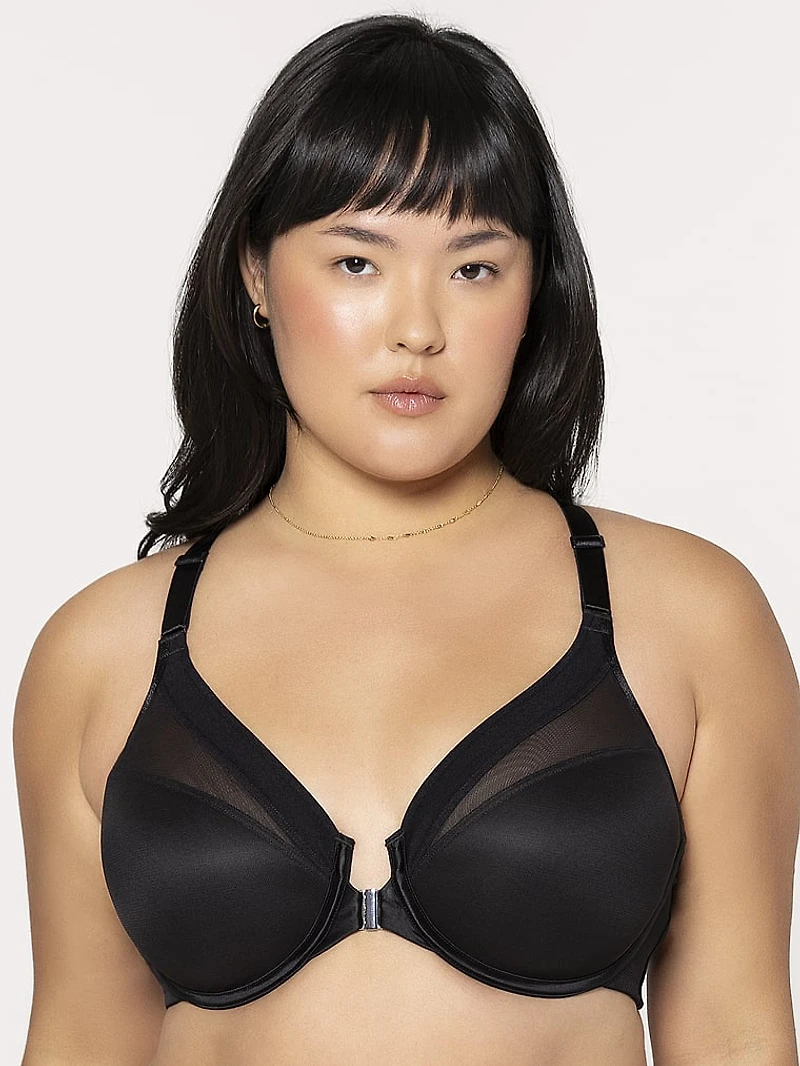 Sheer Mesh Front-Close Racerback T-Shirt Bra
