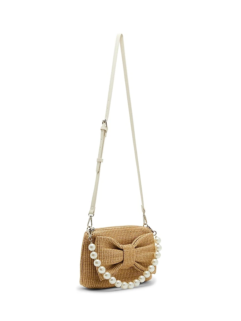 Bow Top-Zip Straw Bag