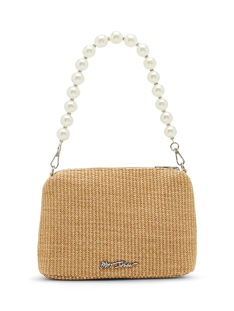Bow Top-Zip Straw Bag